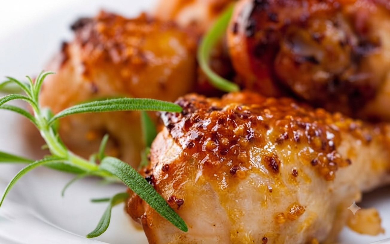 Sobrecoxas de frango assadas douradas com alecrim